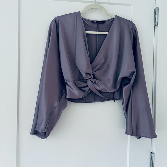 Zara Tops - Zara lavender satin bell sleeve crop top